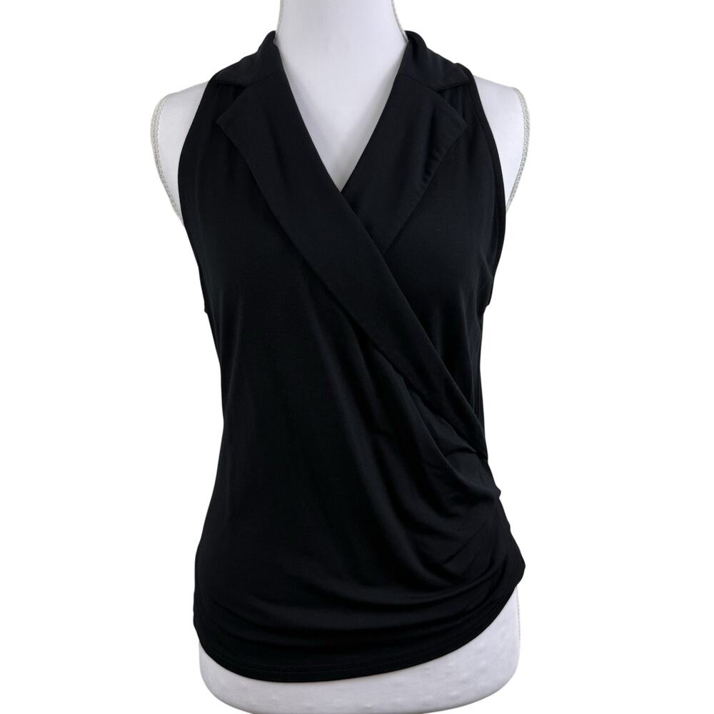 OGL Black Sleeveless Top Medium Surplice V Neck Pullover Side Ruched Minimalist